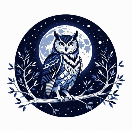 Owl on Branch with Moonlit Sky Owl on Branch with Moonlit Sky