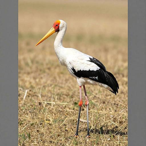 Elegant Black and White Stork in Field