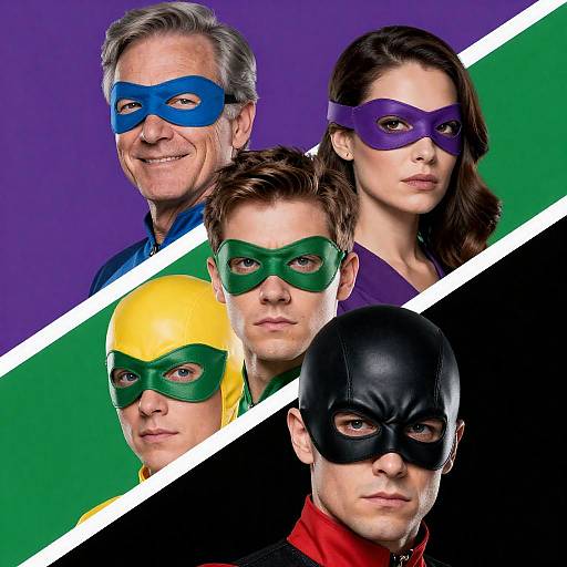 Masked Superheroes on Vibrant Striped Background