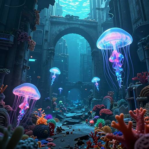 Cyberpunk Underwater Bioluminescent City
