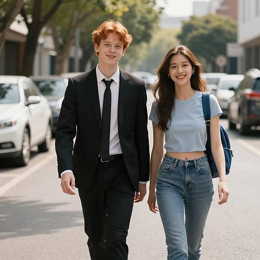 Happy Couple Stroll on Sunny Street