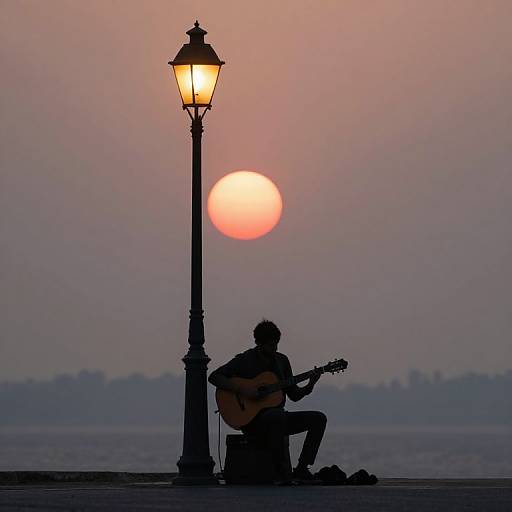 Twilight Street Musician Playing Guitar