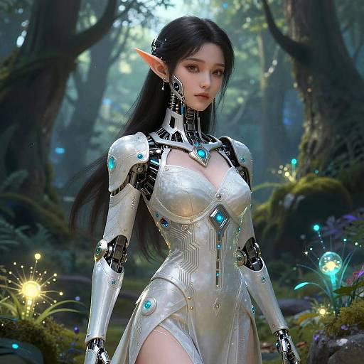 Cybernetic Elf in Mystical Forest
