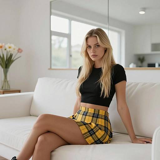 Chic Blonde in Minimalist Room