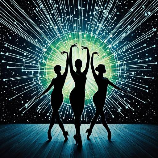 Cosmic Dancers Silhouetted Against Circuitry Aurora