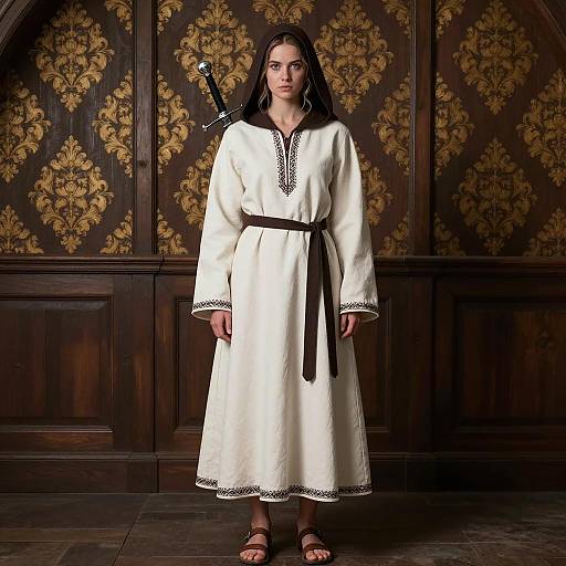Woman in Medieval Witcher Costume with Sword