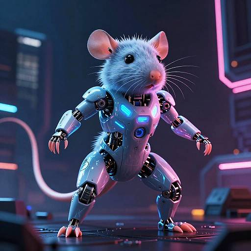 Cyberpunk Neon Rat with Robotic Enhancements