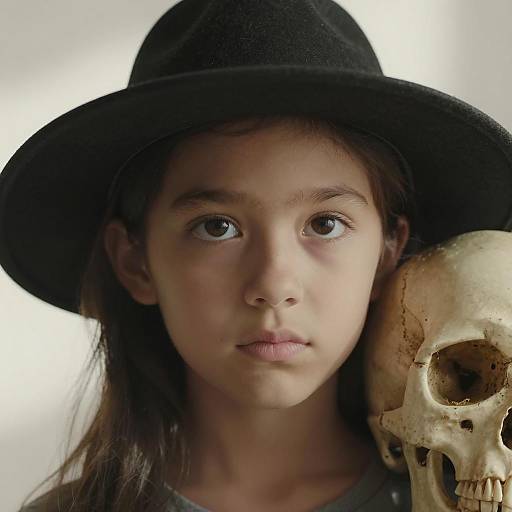 Young Girl with Black Hat and Skull
