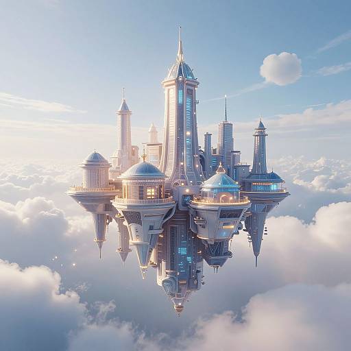 Ethereal Floating Metropolis Above Clouds
