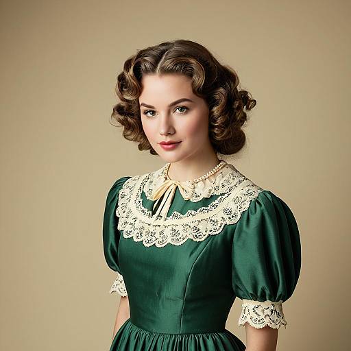 Vintage Woman in Green Dress