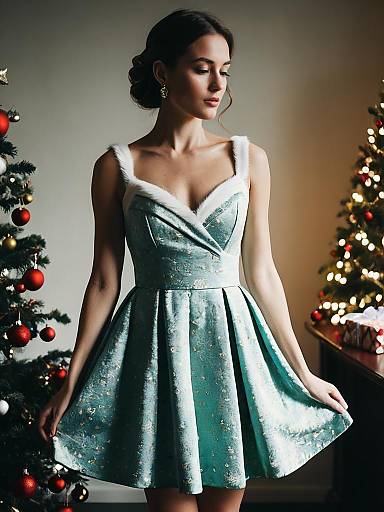Woman in Festive Christmas Dress