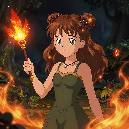 Anime Hermione in Enchanted Fiery Garden