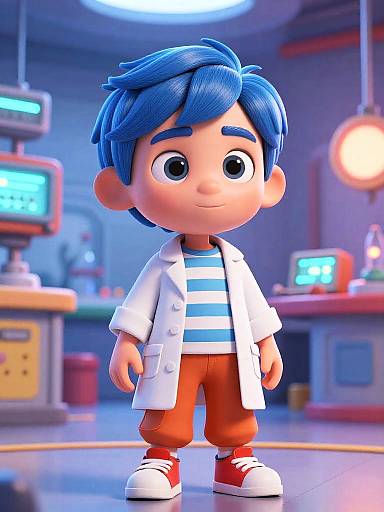 3D Cartoon Boy in Futuristic Lab