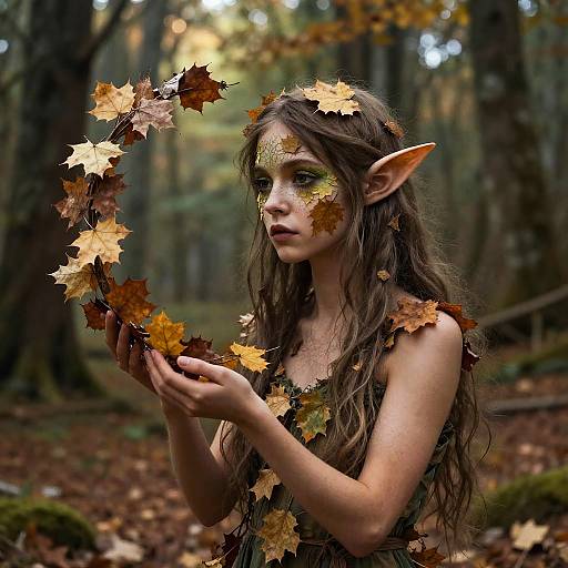 Autumn Dryad with Leaf Vein Face Paint
