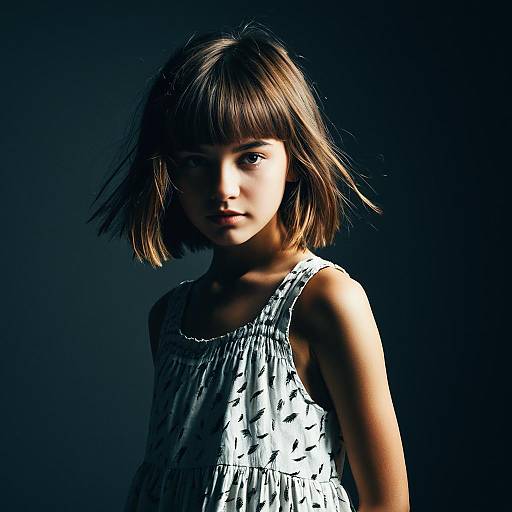 Young girl with feathered cut hairstyle in studio
