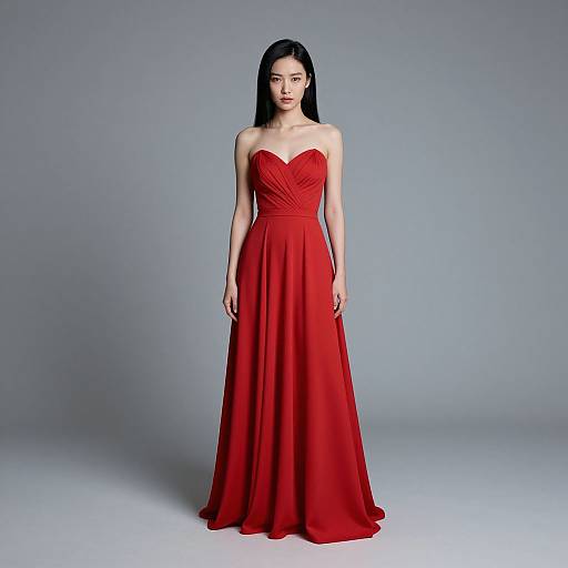 Realistic Red Gown Woman Portrait