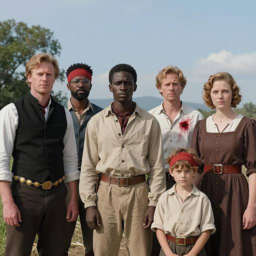 Group in 19th Century Western Clothing Outdoors