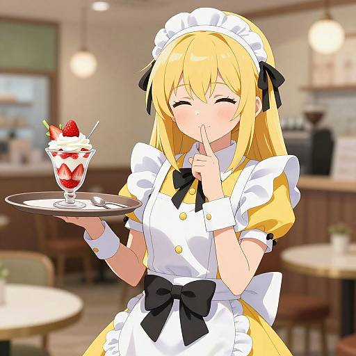 Anime Maid with Strawberry Parfait