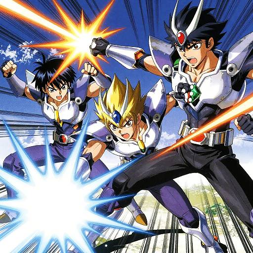 Anime Heroes in Intense Armor Battle