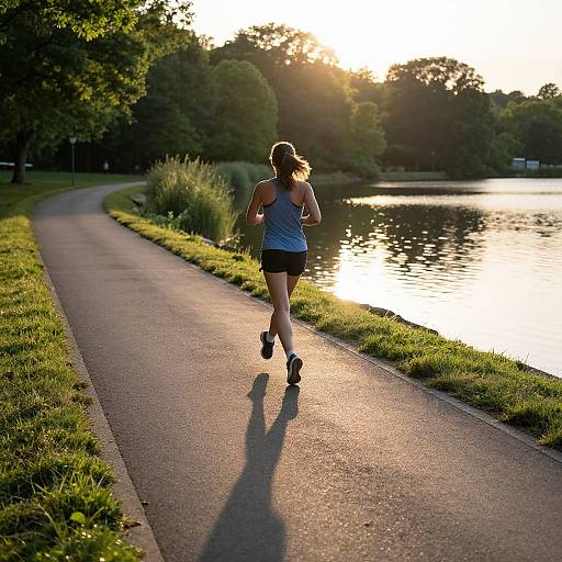Woman Jogging at Sunset Reservoir Track