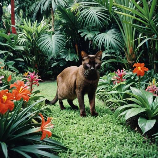 Sleek Siamese Cat in Tropical Garden