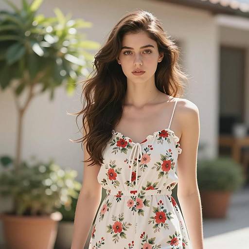 Young Woman in Floral Sundress Outdoors