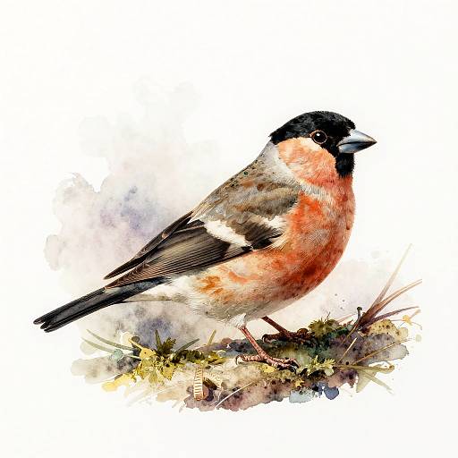 Victorian Vintage Bullfinch Watercolor Portrait