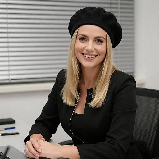 Smiling Blonde Woman at Desk Portrait
