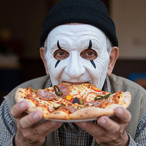 Wrinkled Man with Pulcinella Mask