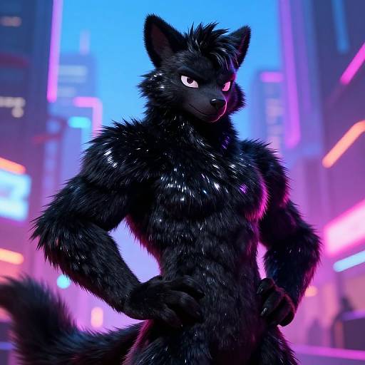 Confident Gay Black Furry in Neon City