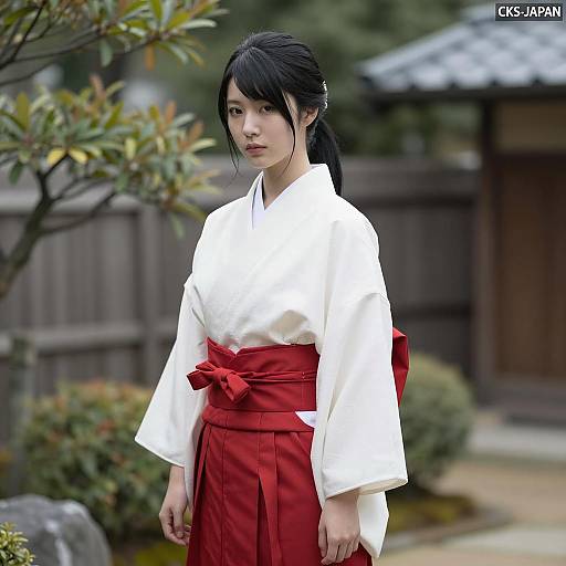 Japanese Woman in Traditional Kimono and Hakama
