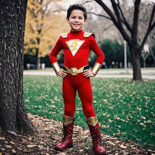 Boy in Shazam Costume Outdoors
