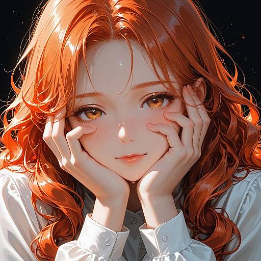 Realistic Portrait of Girl with Orange Wavy Hair