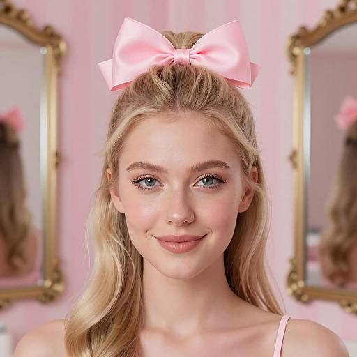 Elegant Blonde Woman with Pink Bow
