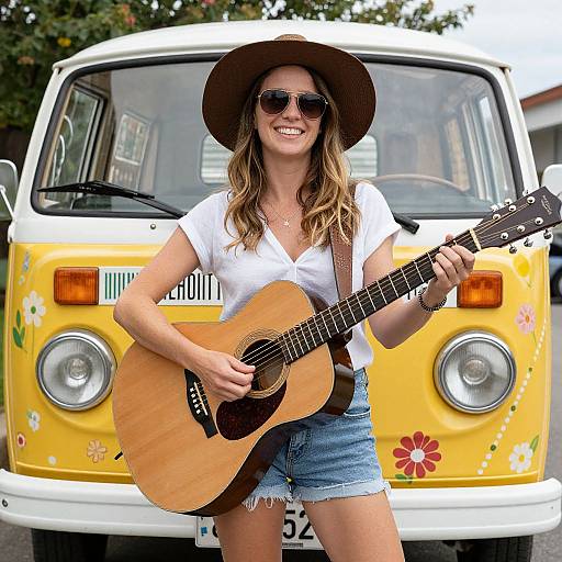 Smiling Woman with Guitar by Retro Van