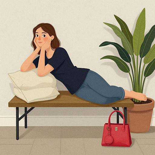Woman Relaxing on Bench Illustration