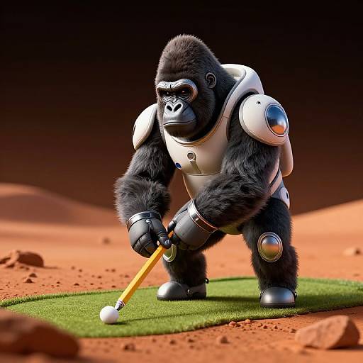Gorilla Playing Golf on Mars