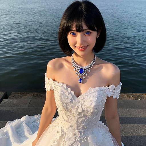 Elegant Bride with Glowing Sapphire Eyes