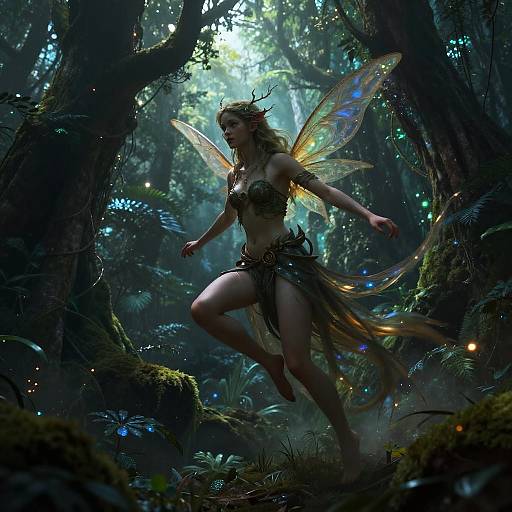 Ethereal Nymph in Bioluminescent Canopy