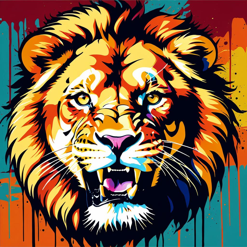 Vibrant Pop Art Lion with Edgy Details