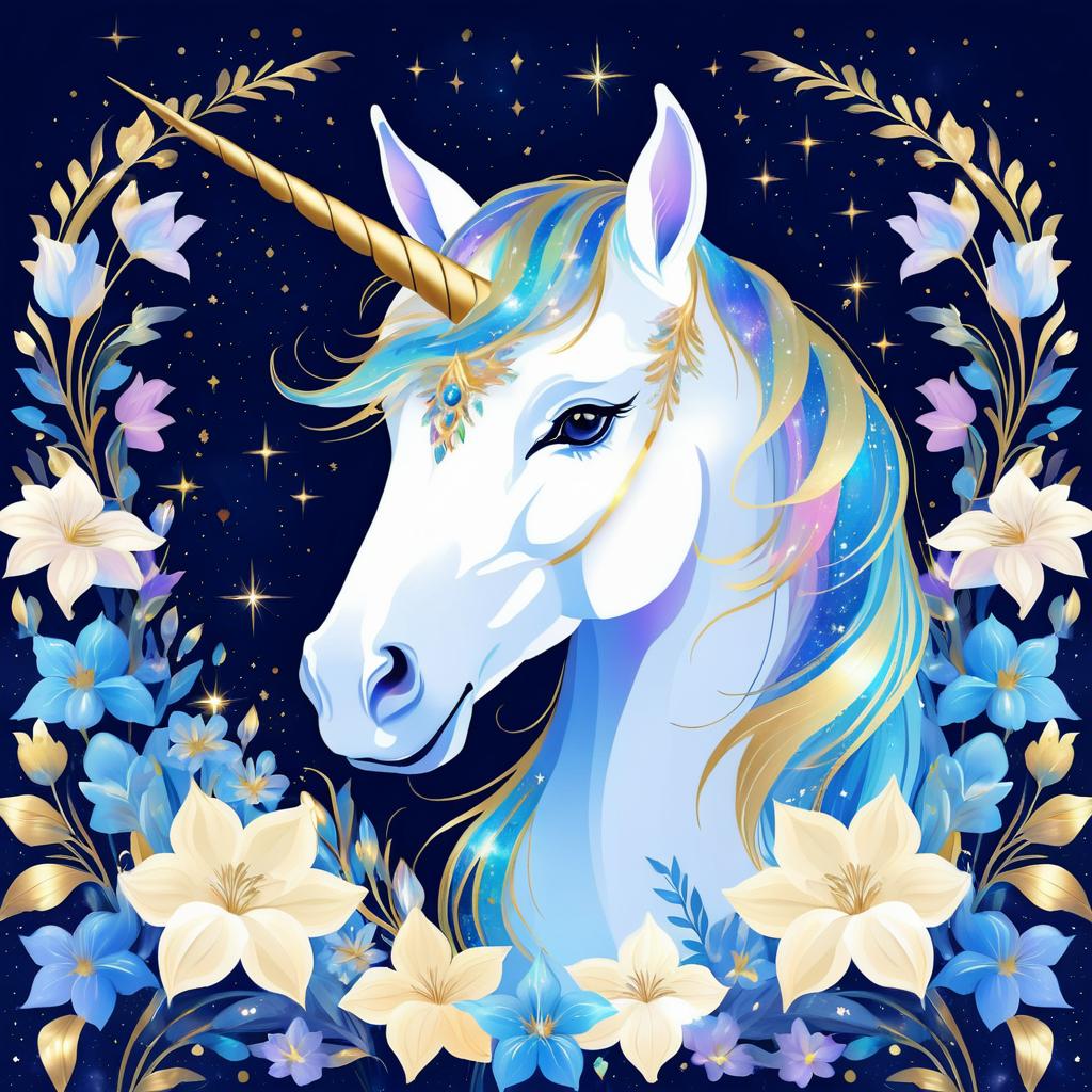 Majestic Unicorn with Iridescent Flowers