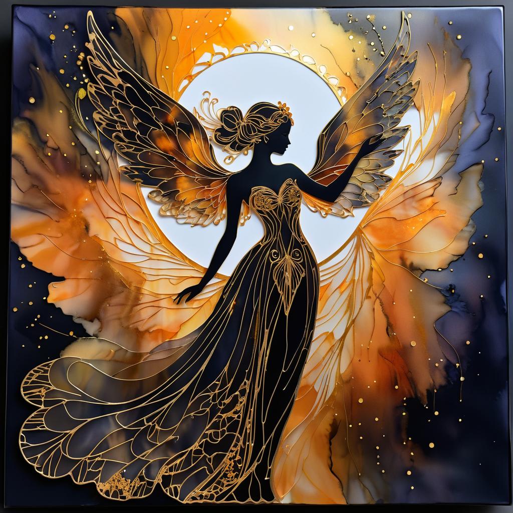 Ethereal Angel Silhouette in Alcohol Ink