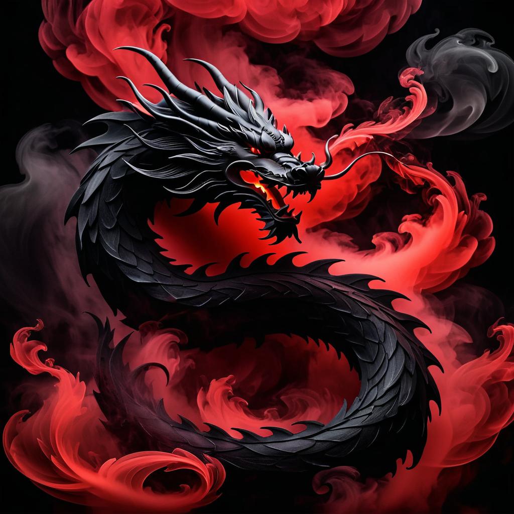 Fierce Dragon in Smoky Red and Black