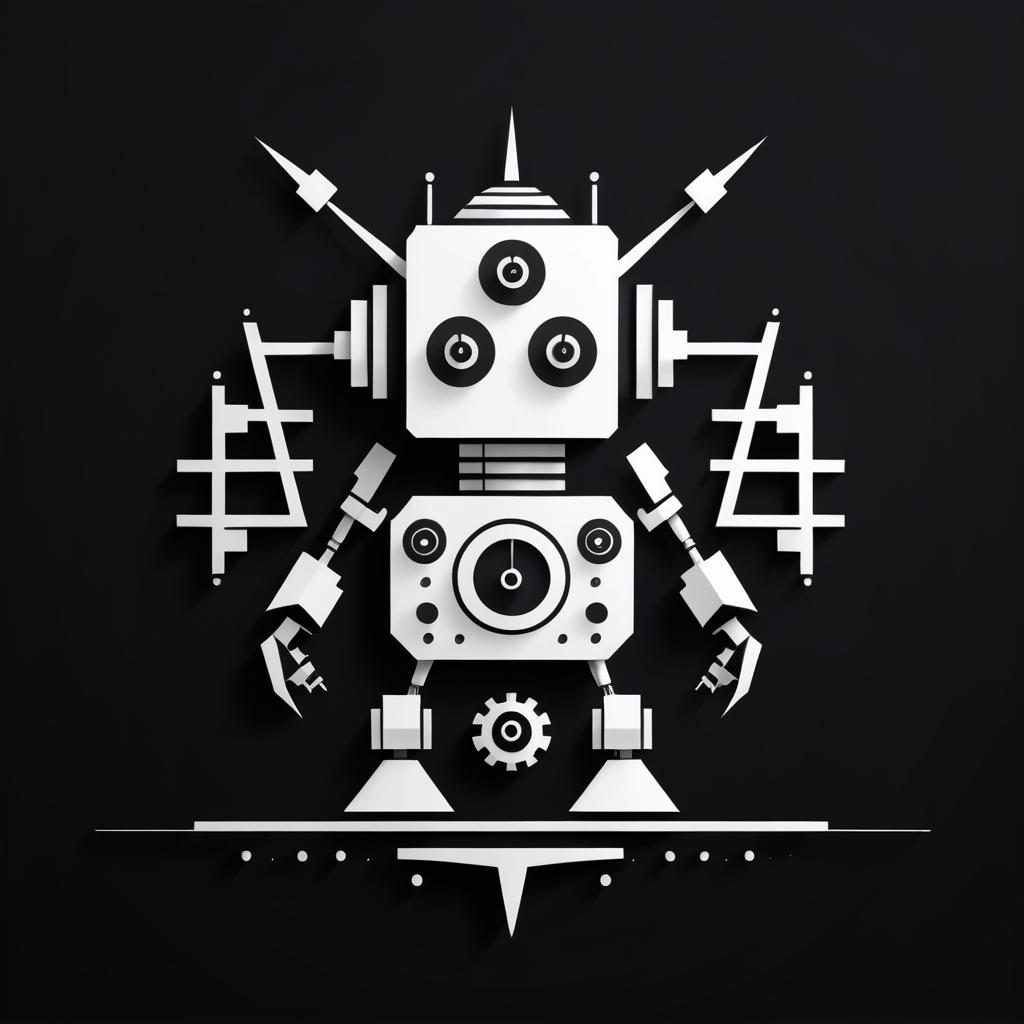 Minimalist Black and White Robot Logo Design