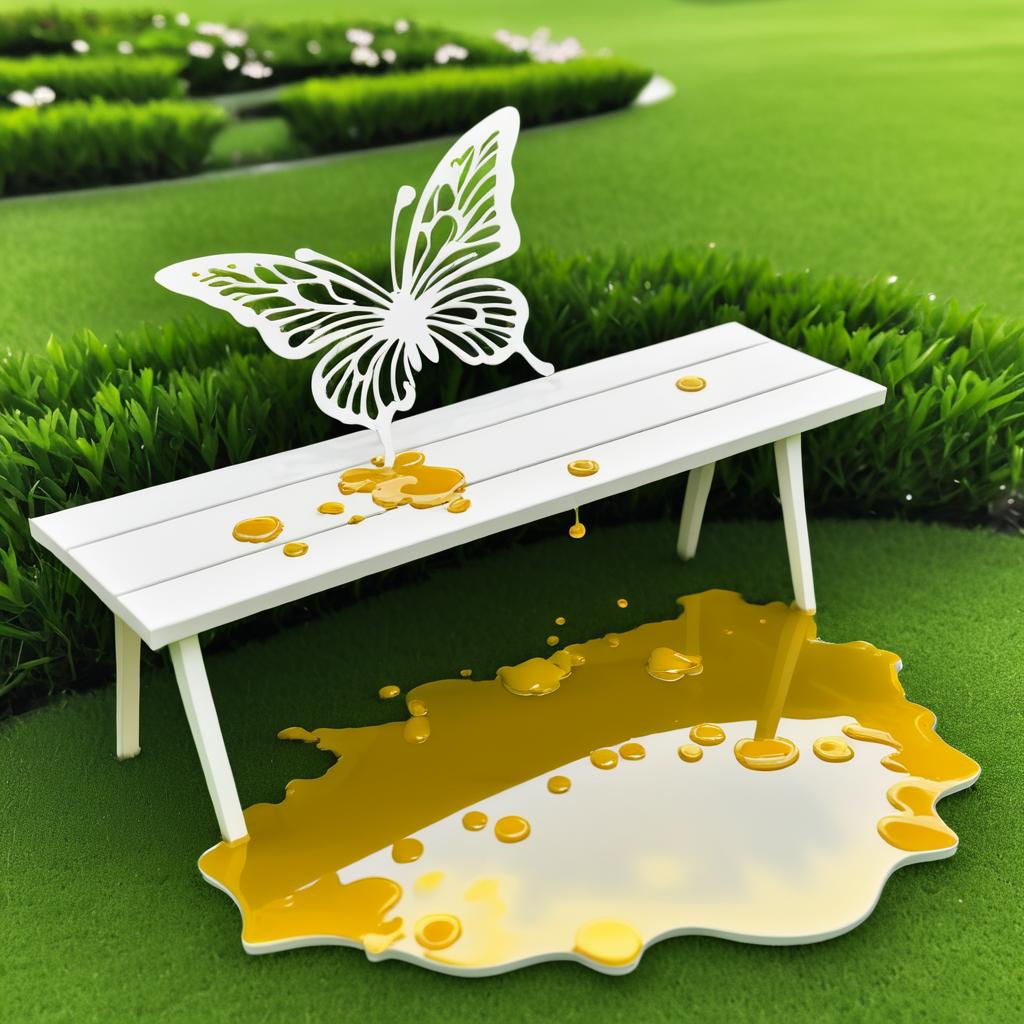 Butterfly-Shaped Tea Spill on Bench