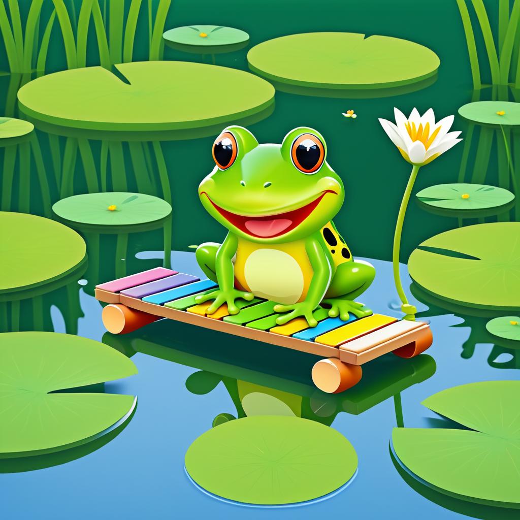 Whimsical Frog Playing Xylophone in Pond