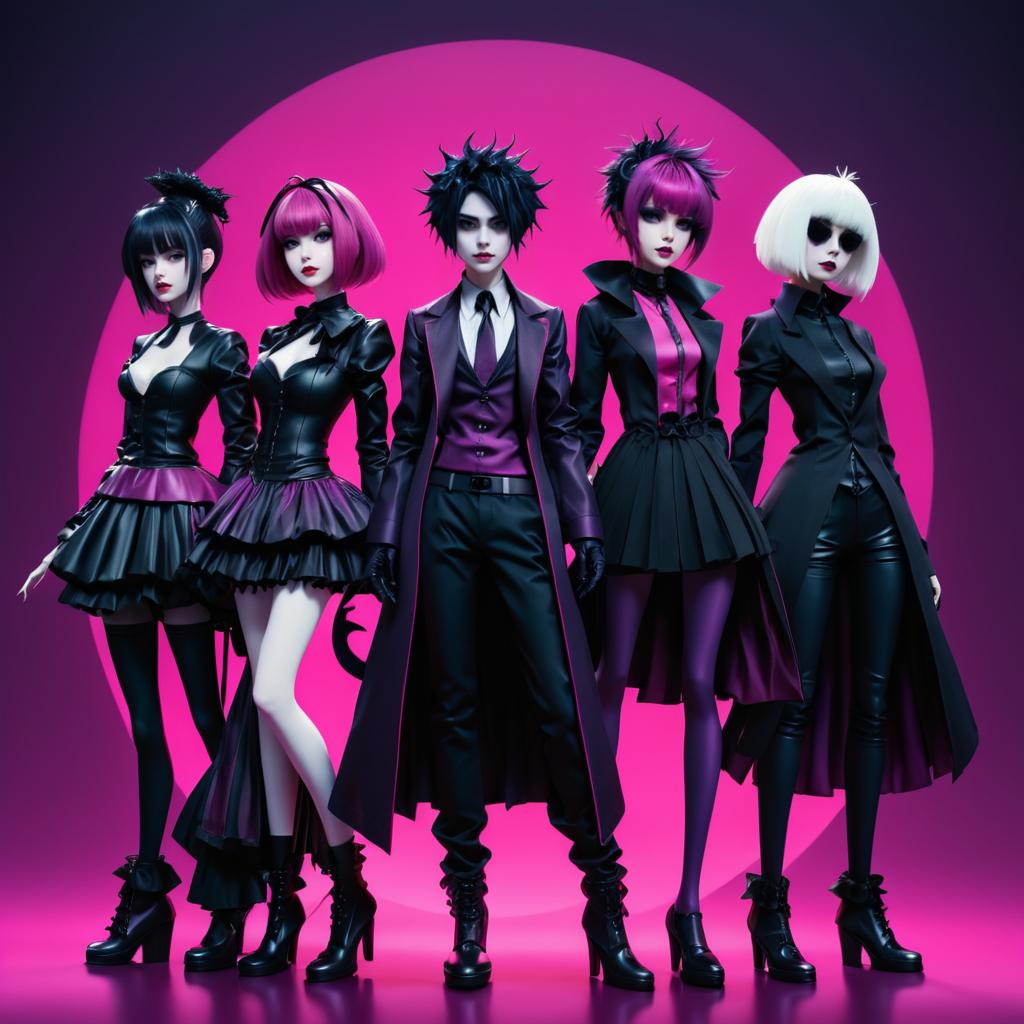 Anime Characters in Tim Burton's Dark Style