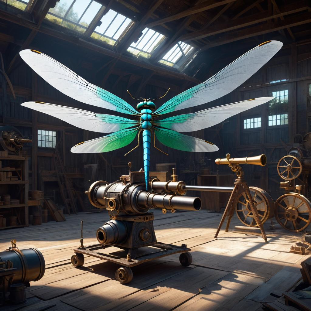 Mechanical Dragonfly Telescope in Abandoned Workshop