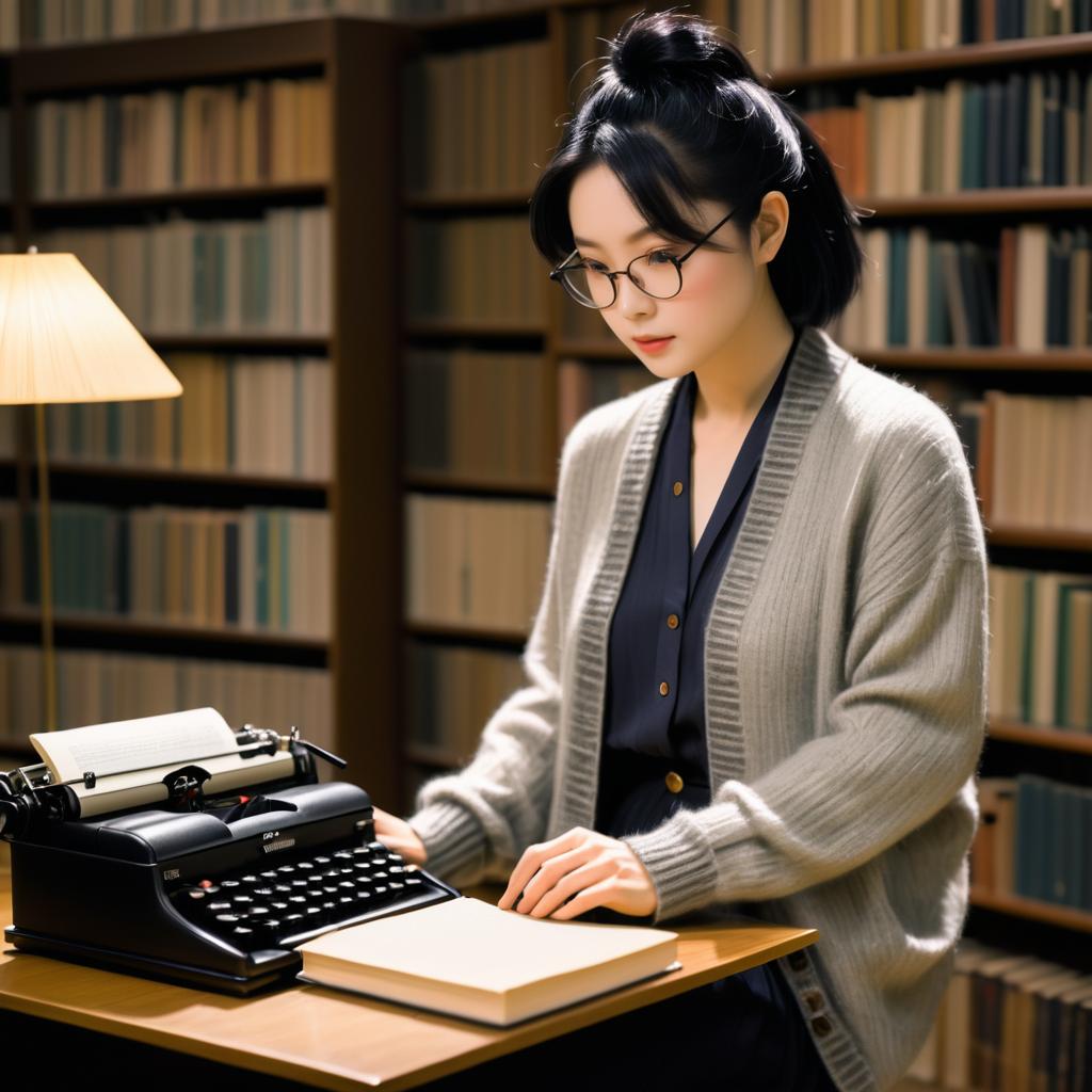 Elegant Playwright in a Cozy Library