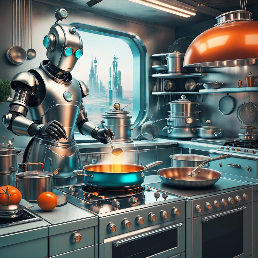 Robot Chef in a Vintage Futuristic Kitchen